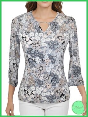 Calvin Klein Floral Print 3/4 Sleeve Top